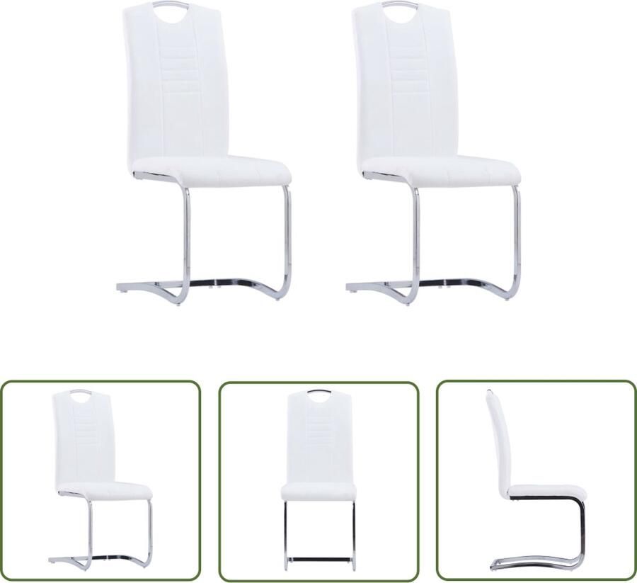 The Living Store Zwevende Eetkamerstoelenset Wit 42x52x100 cm Duurzaam kunstleer Verchroomd stalen frame Eetkamerstoelen Kunstleder Meubels Zwevende Stoelen Moderne Stoelen Witte Stoelen - Foto 4