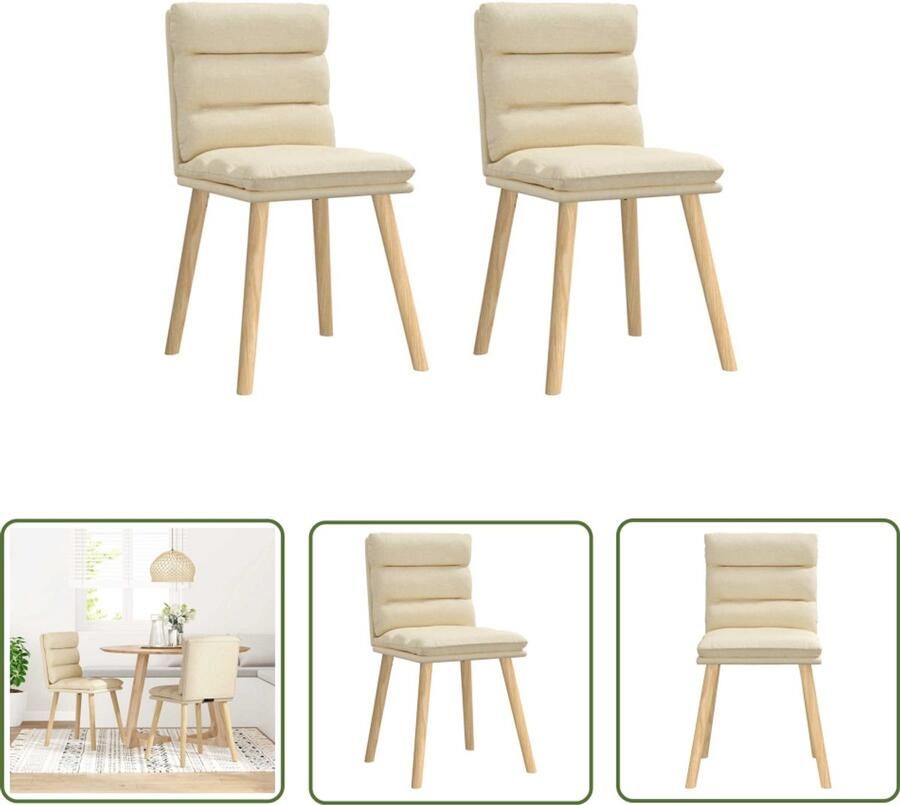 The Living Store Eetkamerstoelen 2 st stof crèmekleurig Eettafelstoel Eetkamerstoel Designstoel Comfortabele Stoel Creme Fauteuil