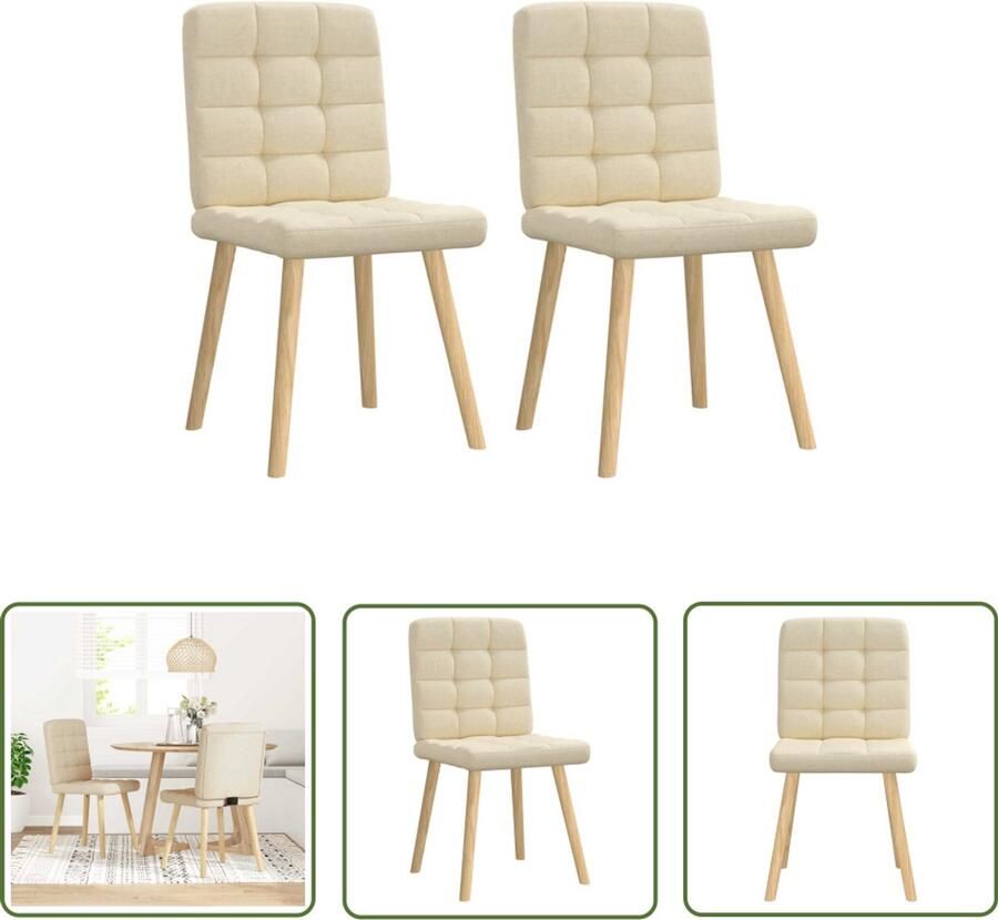 The Living Store Eetkamerstoelen 2 st stof crèmekleurig Eettafelstoel Eetkamerstoel Krukken Comfortabele Stoel Moderne Stoel
