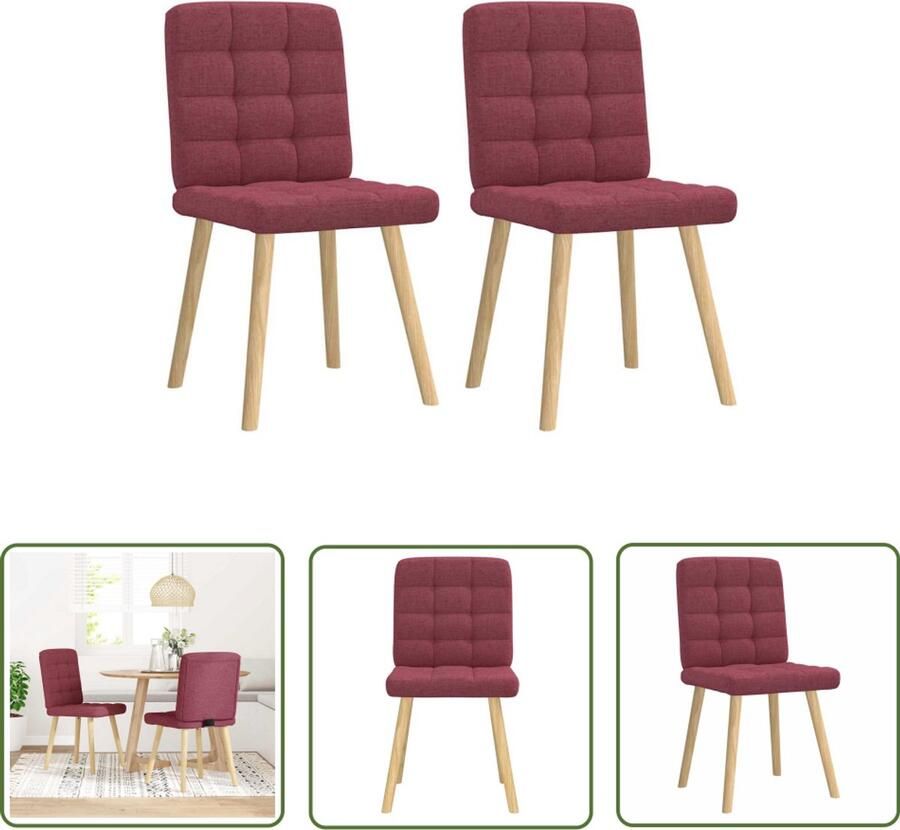 The Living Store Eetkamerstoelen 2 st stof wijnrood Eettafelstoel Eetkamerstoel Comfortabele Stoel Velours Stoel Rode Stoel