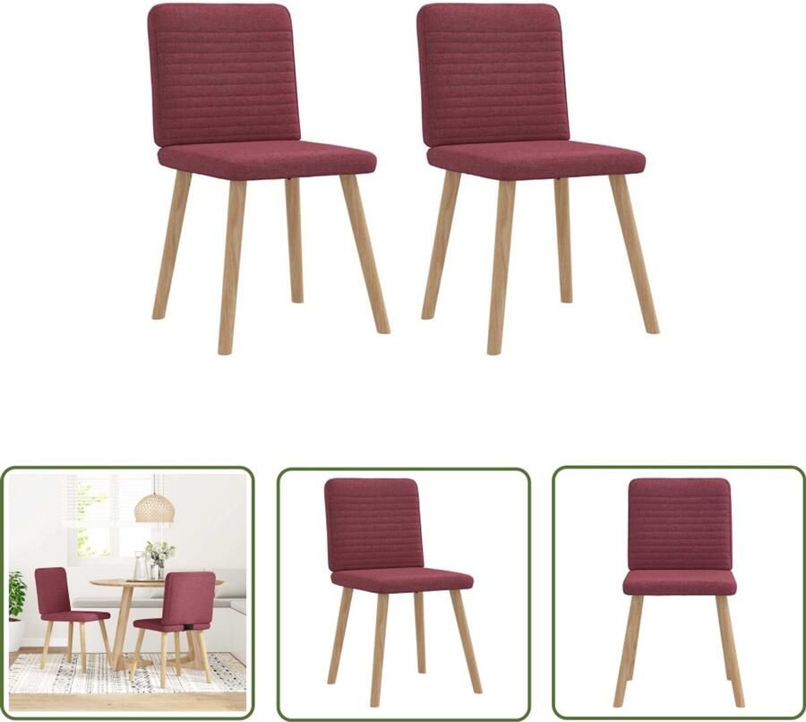 The Living Store Eetkamerstoelen 2 st stof wijnrood Eettafelstoel Eetkamerstoel Velours Stoel Rode Stoel Comfortabele Stoel