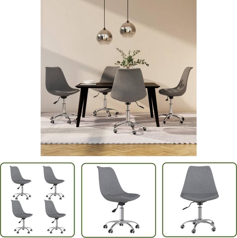 The Living Store Eetkamerstoel Draaibaar Lichtgrijs 48 x 58 x (81-93) cm Eetkamerstoel Draaistool Lounge Chair Stoffen Stoel Grijze Stoel - Foto 2