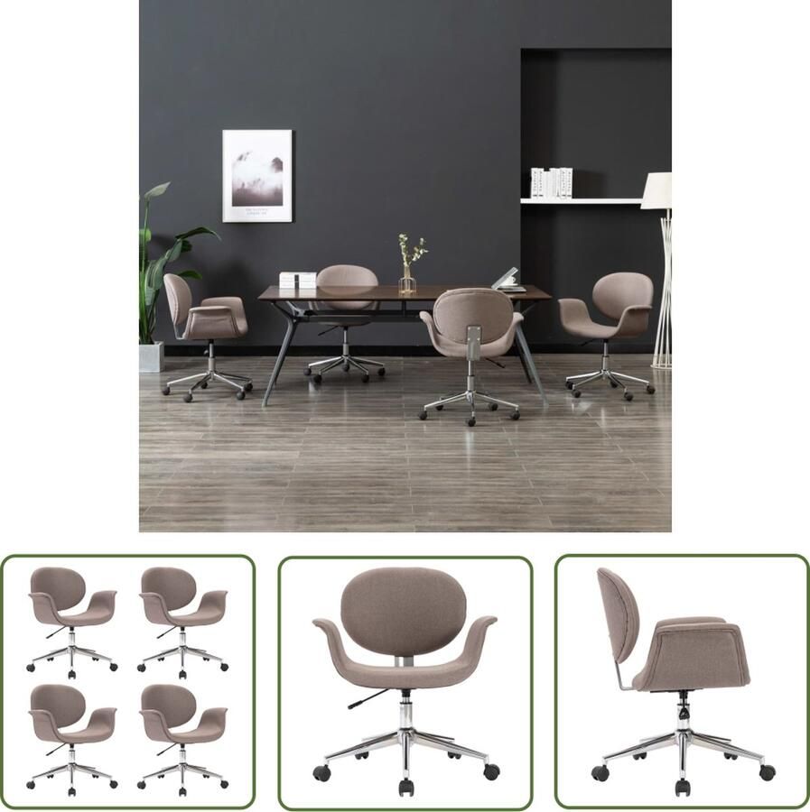 The Living Store Draaibare Eetkamerstoelen Set van 4 Taupe 67 x 62 x (80-87.5) cm Eetkamerstoelen Draaibare Stoelen Taupe Meubels Velours Stoffen Comfort Stoelen - Foto 2