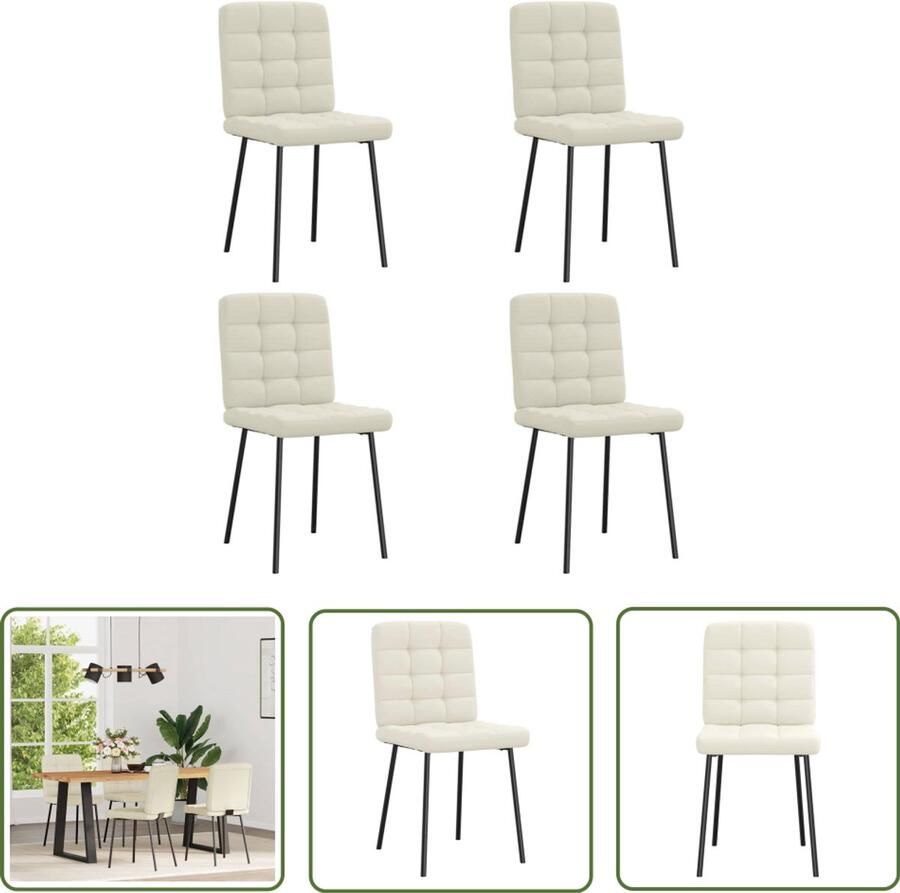 The Living Store Eetkamerstoelen 4 st fluweel crèmekleurig Eettafelstoel Eetkamerstoel Velours Stoel Creme Fauteuil Salontafelstoel