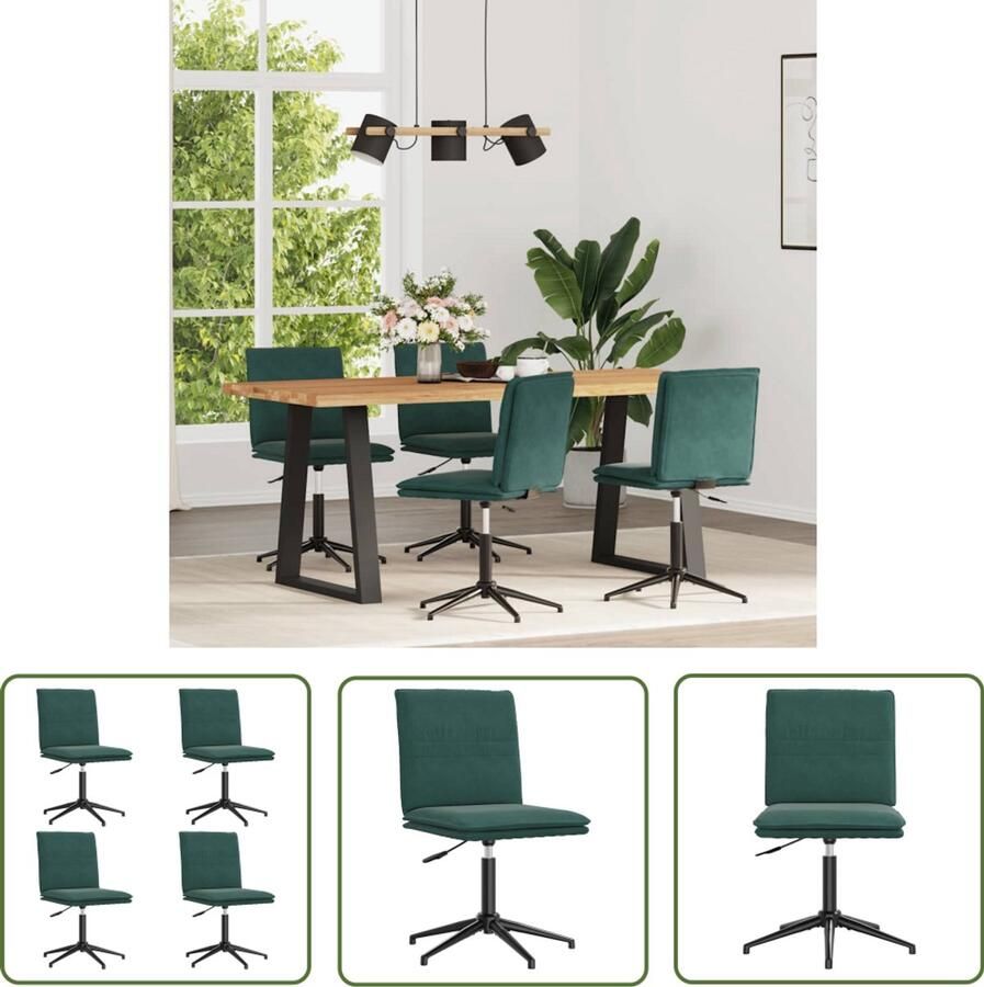 The Living Store Eetkamerstoelen 4 st fluweel donkergroen Eettafelstoel Eetkamerstoel Velours Stoel Donkere Stoel Luxe Stoel - Foto 2