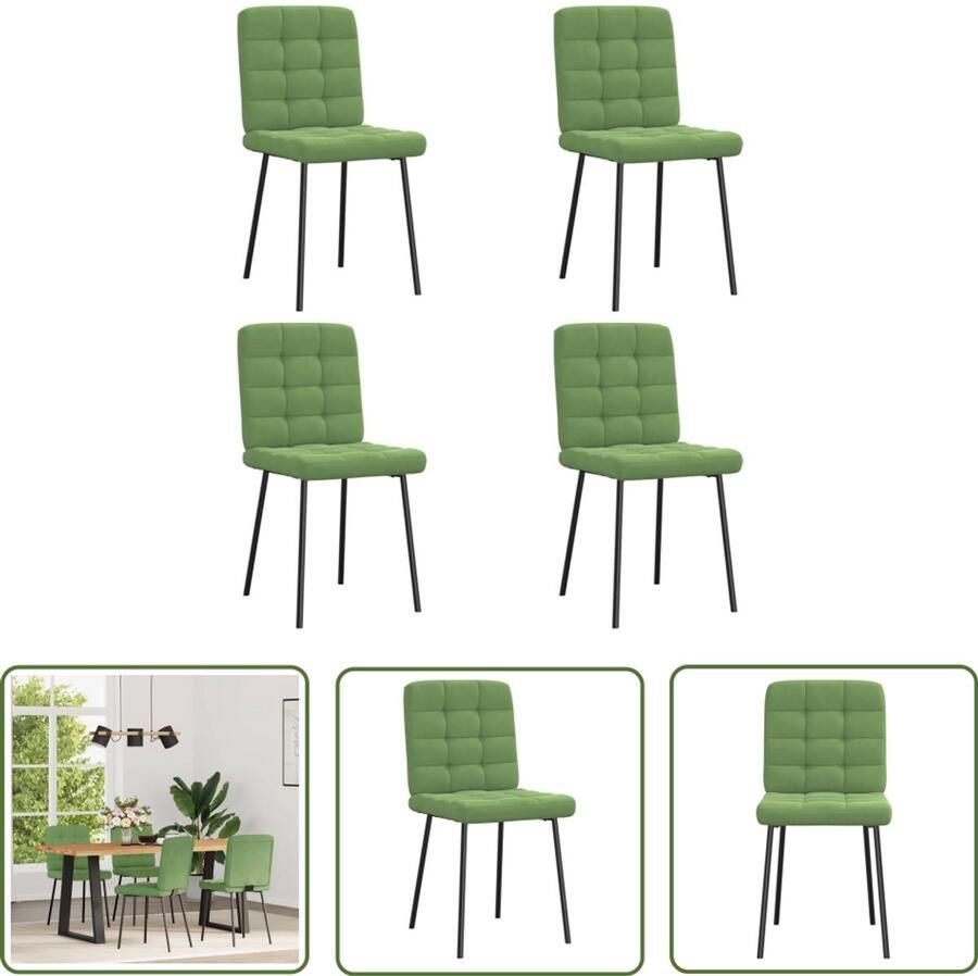 The Living Store Eetkamerstoelen 4 st fluweel lichtgroen Eettafelstoel Eetkamerstoel Velours Stoel Groene Stoel Comfortabele Stoel