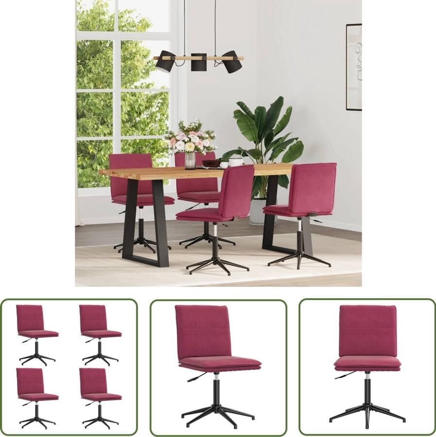 The Living Store Eetkamerstoelen 4 st fluweel wijnrood Eettafelstoel Eetkamerstoel Velours Stoel Rode Stoel Luxe Stoel