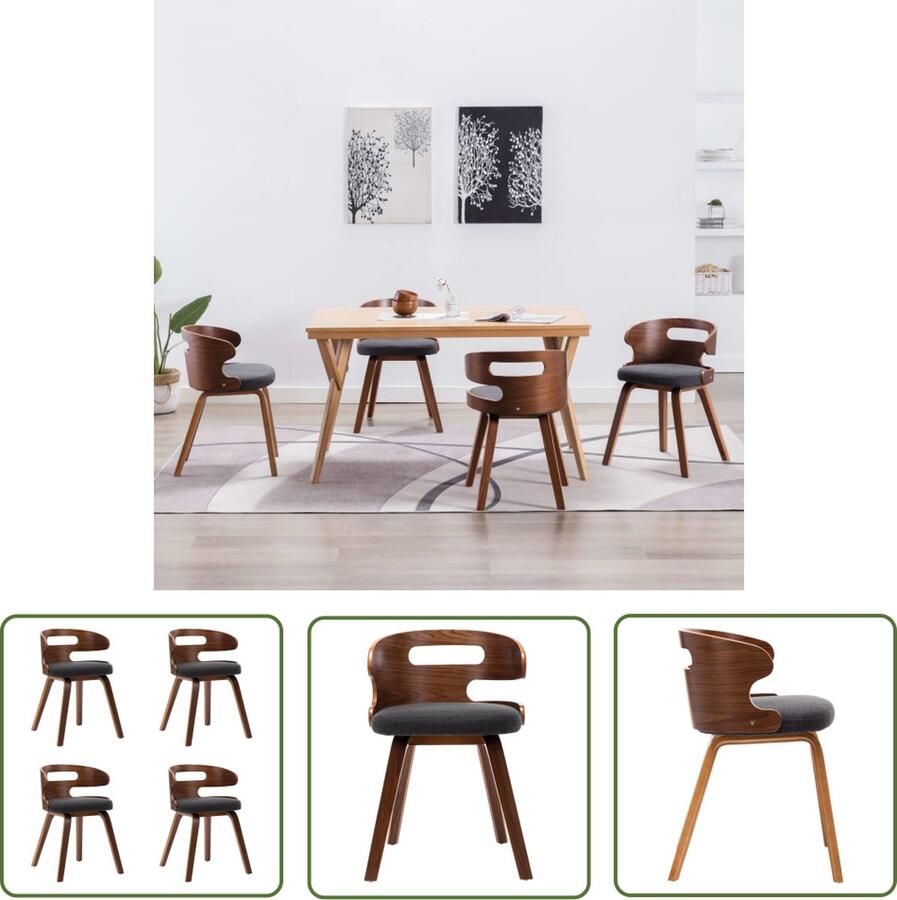 The Living Store Eetkamerstoelen 48 x 49 x 68 cm Donkergrijs Donkerbruin Eetkamerstoelen Salontafel Dining Chairs Keukenstoel Meubels - Foto 2