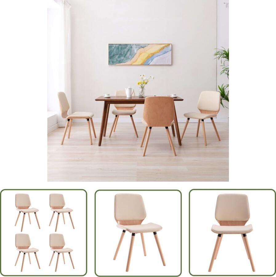 The Living Store Eetkamerstoelen Set van 4 Crème Kunstleer 48x62.5x85cm Montage vereist Eetkamerstoelen Kunstleder Creme Eetkamer Meubels Salon Meubels - Foto 2