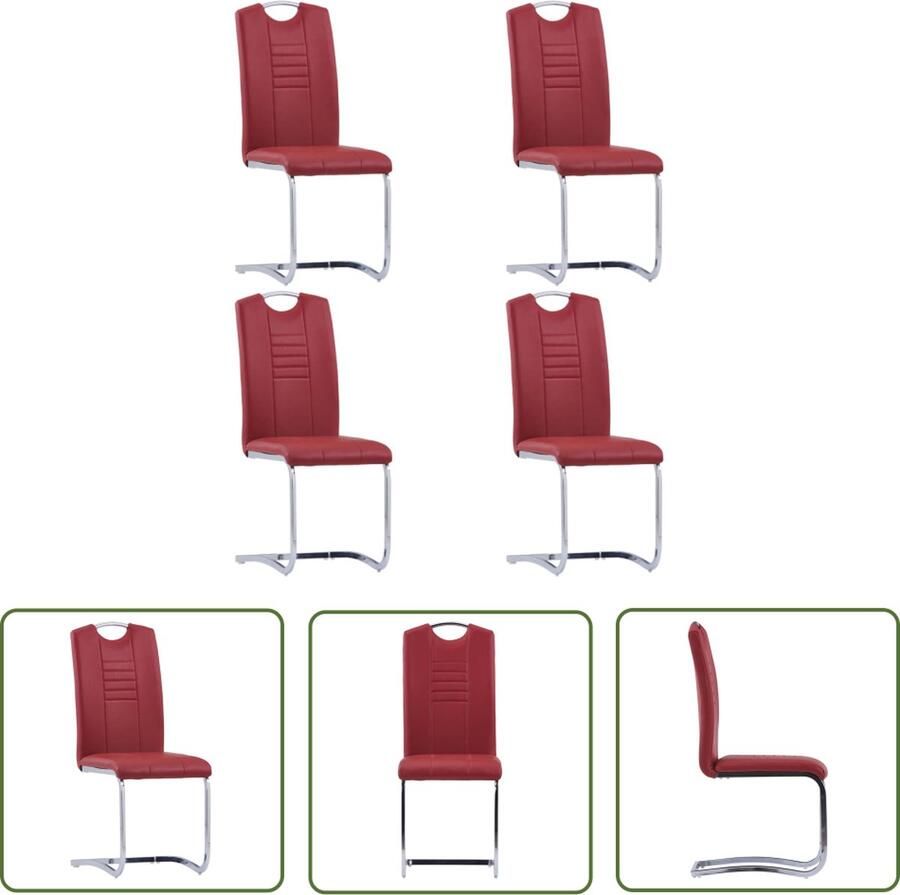 The Living Store Zwevende Eetkamerstoelen Set van 4 Rood 42 x 52 x 100 cm Kunstleer Zwevende Eetkamerstoelen Set Rode Eetkamerstoelen Kunstlederen Eetkamerstoelen Moderne Eetkamerstoelen - Foto 2