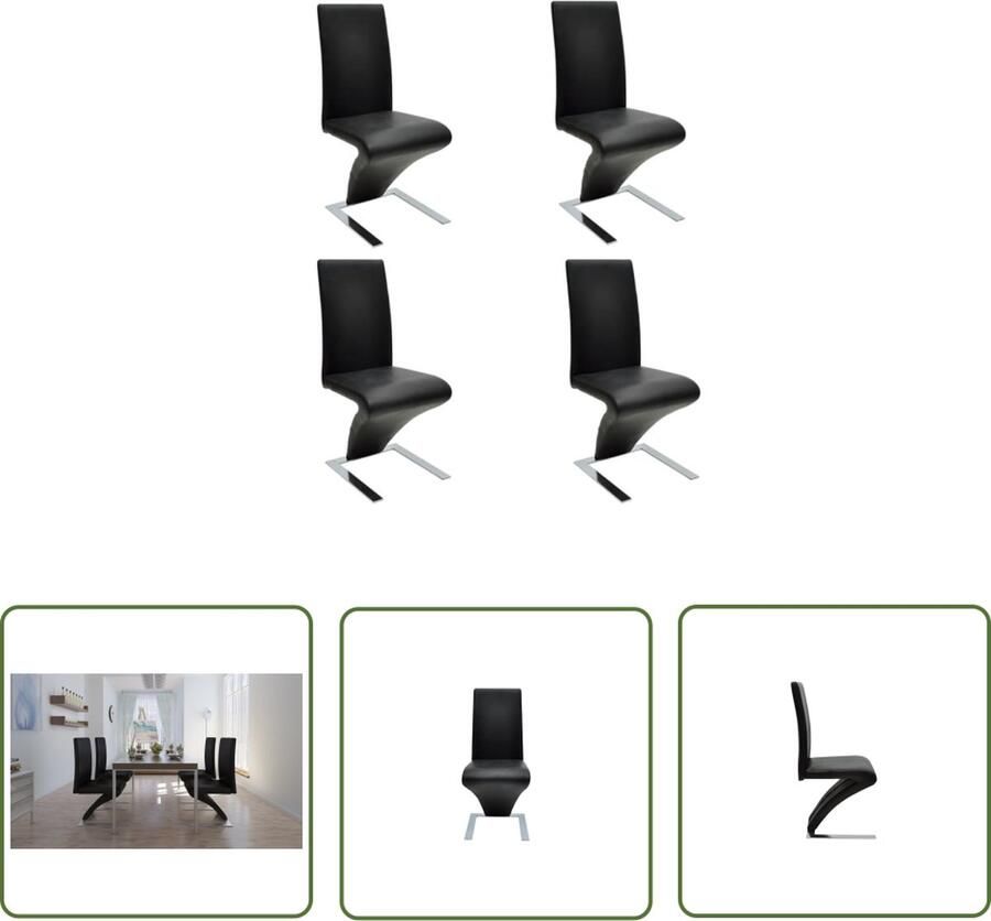 The Living Store Eetkamerstoelen 58 x 44 x 99 cm Zigzagvorm Zwart Eetkamerstoelen Kunstleder Zwarte Stoelen Modern Interieur Minimalistisch Meubilair - Foto 2