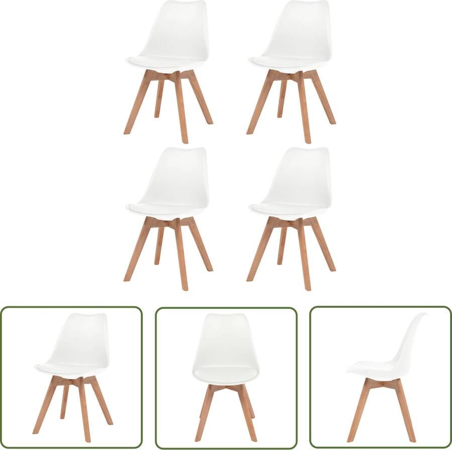 The Living Store Eetkamerstoelen Kunstlederen zitting 48x53x83cm Wit Set van 4 Eetkamerstoelen Kunstlederen Stoelen Witte Stoelen Comfortabele Stoelen Salontafel - Foto 2