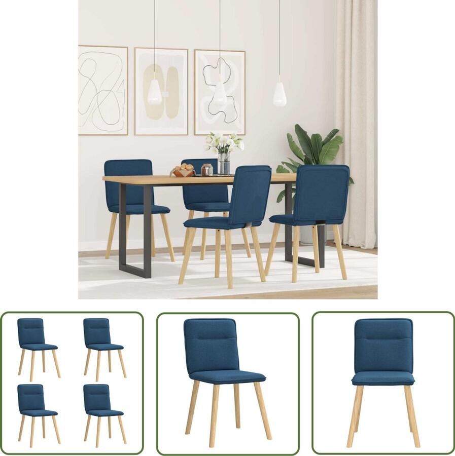 The Living Store Eetkamerstoelen 4 st stof blauw Eettafelstoel Eetkamerstoel Blauwe Stoel Velours Stoel Modern Meubilair