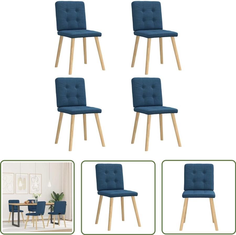 The Living Store Eetkamerstoelen 4 st stof blauw Eettafelstoel Eetkamerstoel Blauwe Stoel Comfortabele Stoel Modern Meubilair
