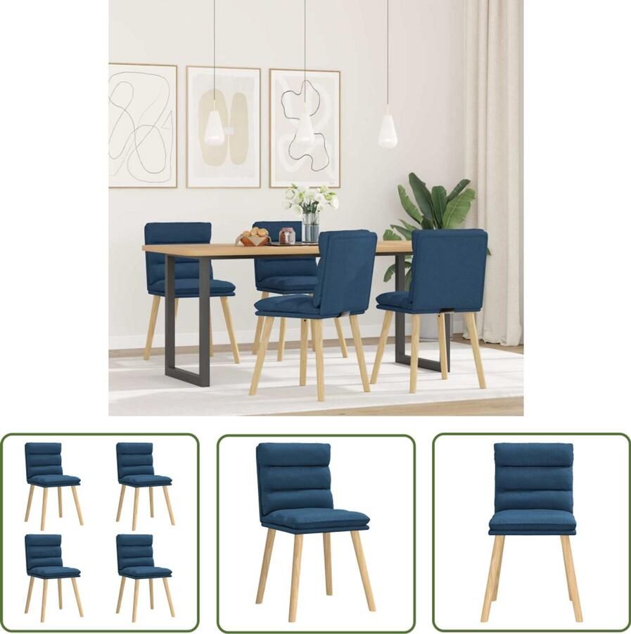 The Living Store Eetkamerstoelen 4 st stof blauw Eettafelstoel Eetkamerstoel Blauwe Stoel Moderne Stoel Comfortabele Stoel
