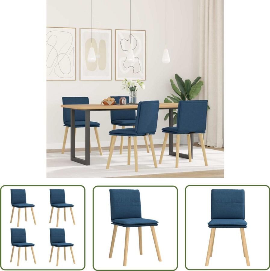 The Living Store Eetkamerstoelen 4 st stof blauw Eettafelstoel Eetkamerstoel Veloursstoel Blauwe Stoel Modern Meubilair