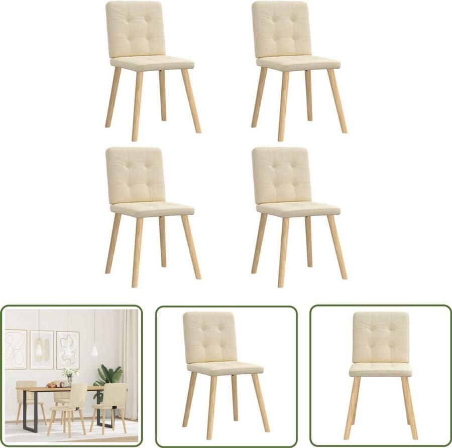 The Living Store Eetkamerstoelen 4 st stof crèmekleurig Eettafelstoel Eetkamerstoel Comfortabele Stoel Creme Kleur Modern Design