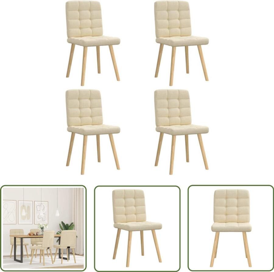 The Living Store Eetkamerstoelen 4 st stof crèmekleurig Eettafelstoel Eetkamerstoel Comfortabele Stoel Creme Fauteuil Salontafelstoel