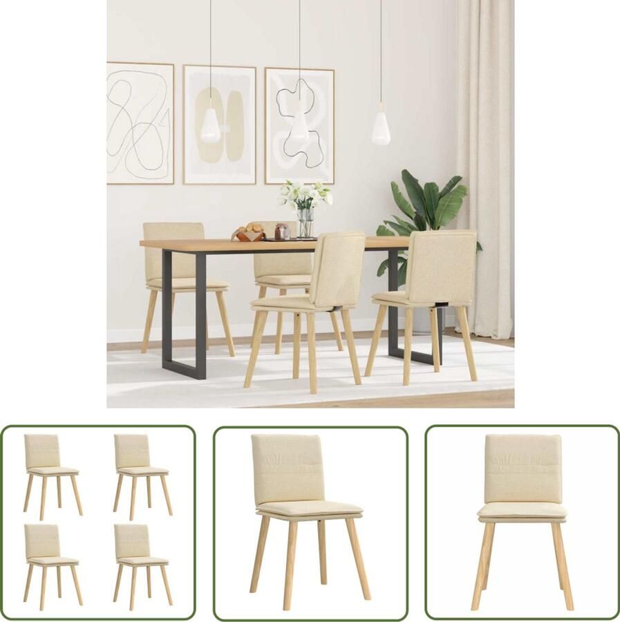The Living Store Eetkamerstoelen 4 st stof crèmekleurig Eettafelstoel Eetkamerstoel Kruk Comfortabele Stoel Elegante Stoel