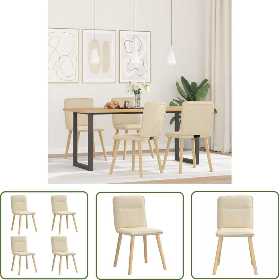 The Living Store Eetkamerstoelen 4 st stof crèmekleurig Eetzit Eetkamerstoel Comfortabele Stoel Moderne Stoel Creme Kleur