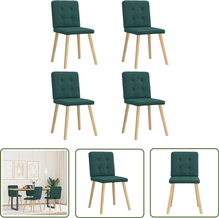 The Living Store Eetkamerstoelen 4 st stof donkergroen Eettafelstoel Eetkamerstoel Velours Stoel Donkere Stoel Comfortabele Stoel