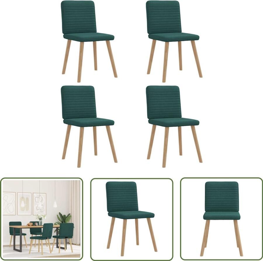 The Living Store Eetkamerstoelen 4 st stof donkergroen Eettafelstoel Eetkamerstoel Velours Stoel Donkere Stoel Comfortabele Stoel