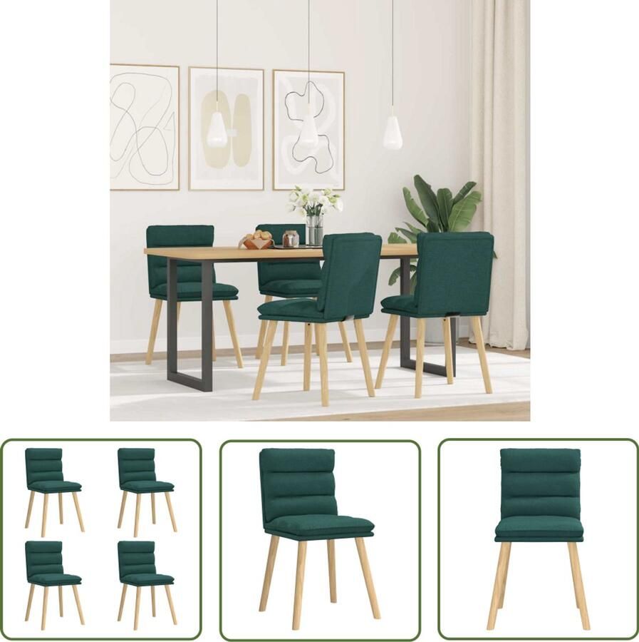 The Living Store Eetkamerstoelen 4 st stof donkergroen Eettafelstoel Eetkamerstoel Donkere Stoel Moderne Stoel Comfortabele Stoel
