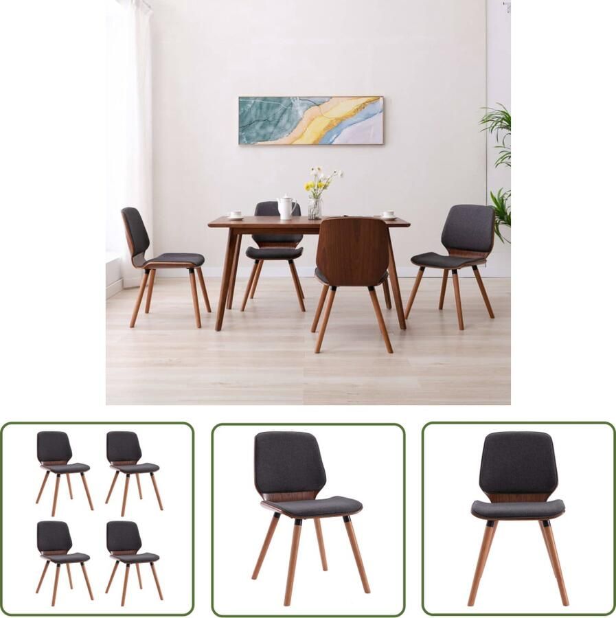 The Living Store Eetkamerstoelen Grijs Stijlvolle set van 4 Gevoerde stof Houten frame Afmeting- 48x62.5x85cm Eetkamerstoelen Stof Stoelen Grijze Stoelen Luxe Stoelen Comfortabele Stoelen - Foto 2