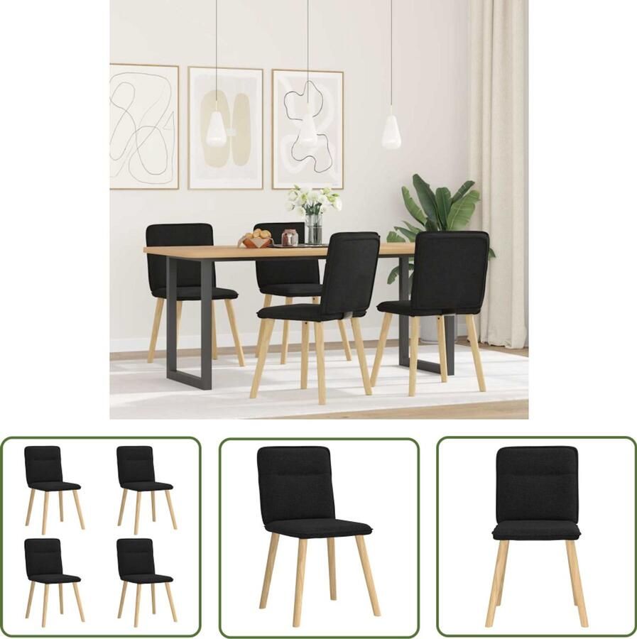 The Living Store Eetkamerstoelen 4 st stof zwart Eettafelstoel Eetkamerstoel Zwarte Stoel Modern Meubilair Comfortabele Stoel