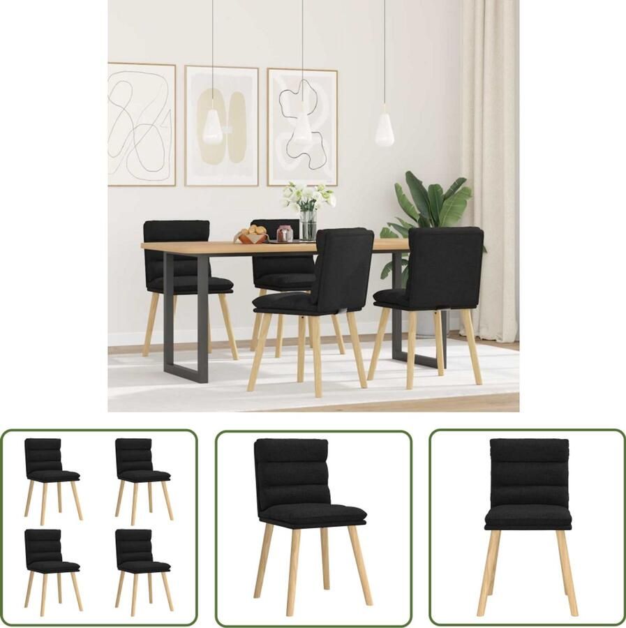 The Living Store Eetkamerstoelen 4 st stof zwart Eettafelstoel Eetkamerstoel Zwarte Stoel Moderne Stoel Comfortabele Stoel