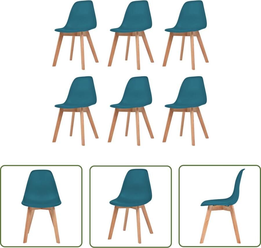 The Living Store Eetkamerstoelen Turquoise Kunststof zitting Rubberhouten poten 46.5x47.5x83cm Eetkamerstoelen Turkoois Meubels Plastic Stoelen Houten Poten Comfortabele Stoelen - Foto 2