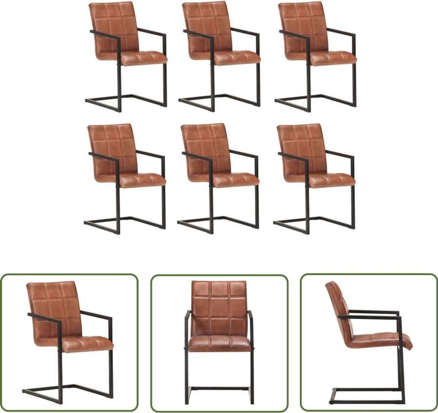 The Living Store Eetkamerstoelen 6 st echt leer bruin Retro Eetkamerstoelen Lederen Eetkamerstoelen Blokkopatroon Stoelen Comfortabele Eetkamerstoelen Design Eetkamerstoelen