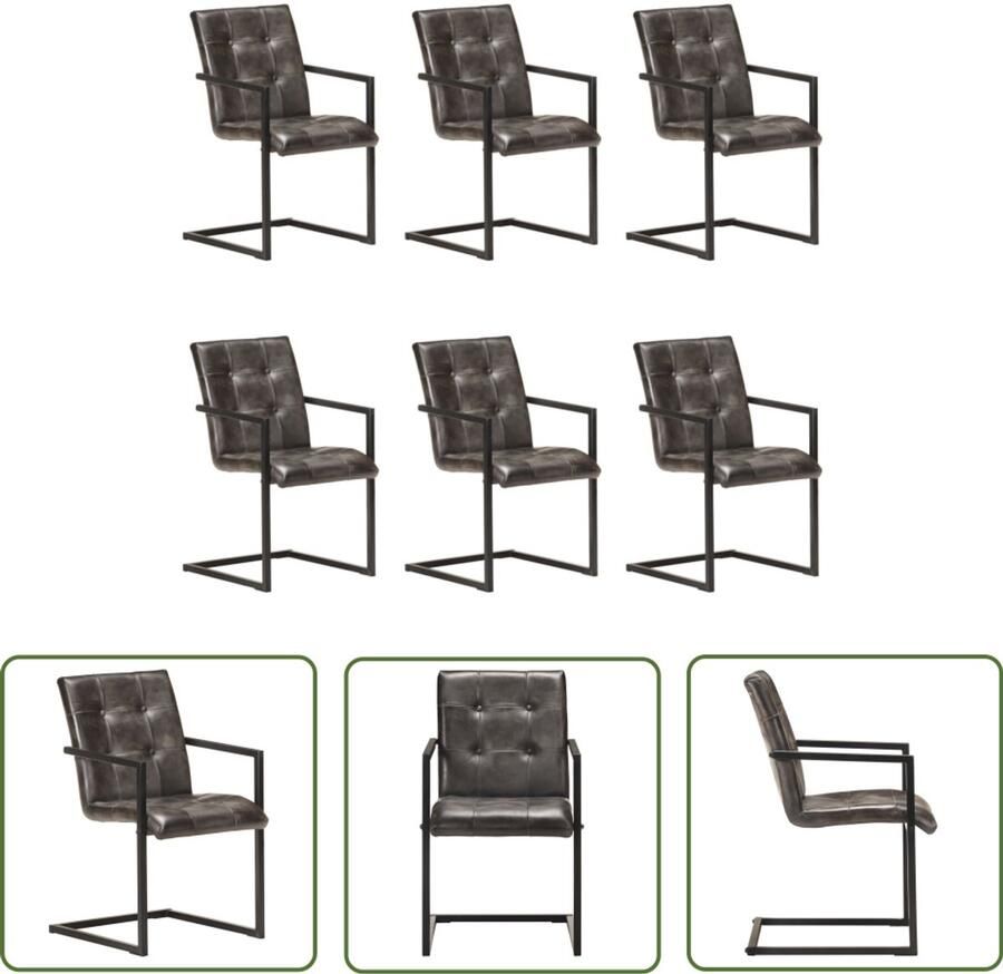 The Living Store Eetkamerstoelen 6 st echt leer verweerd grijs Retro Meubels Eetkamerstoelen Set Lederen Stoelen Vintage Stoelen Design Stoelen