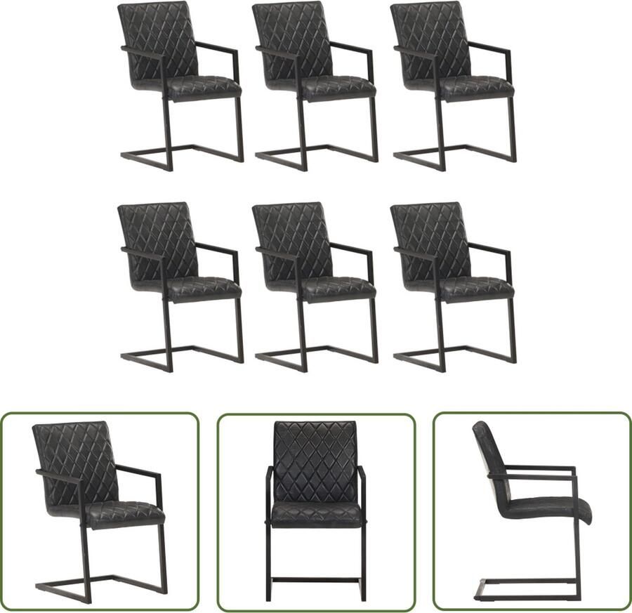 The Living Store Eetkamerstoelen Retro Echt Leer Zwart 51 x 56 x 91 cm Comfortabel Retro Meubels Eetkamerstoelen Lederen Stoelen Zwarte Stoelen Comfortabele Stoelen