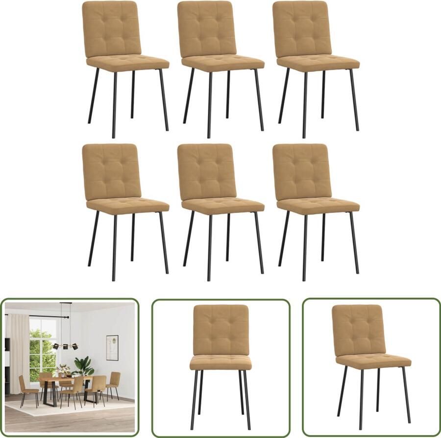 The Living Store Eetkamerstoelen 6 st fluweel bruin Eetzit Eetkamerstoel Velours Stoel Bruine Stoel Comfortabele Stoel