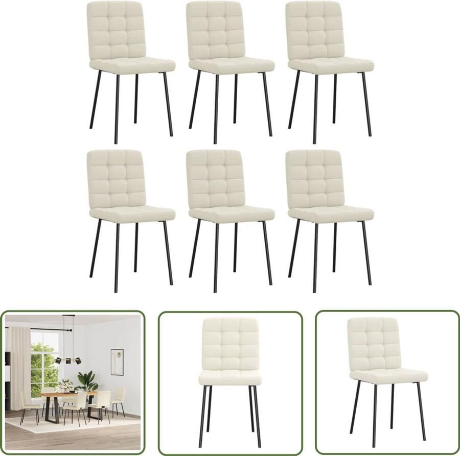 The Living Store Eetkamerstoelen 6 st fluweel crèmekleurig Eettafelstoel Eetkamerstoel Velours Stoel Creme Kleur Comfortabele Stoel