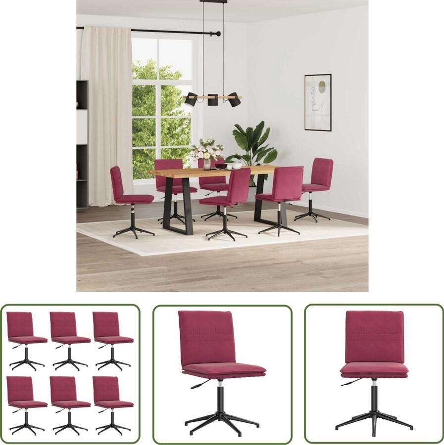 The Living Store Eetkamerstoelen 6 st fluweel wijnrood Eettafelstoel Eetkamerstoel Velours Stoel Rode Stoel Comfortabele Stoel