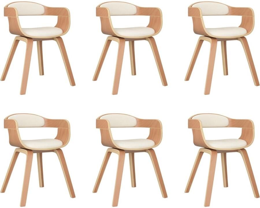 The Living Store Eetstoelen 6 Stuks Crème en Lichthout Kunstleer 49 x 51 x 70 cm 110 kg Eetkamerstoelen Salontafels Krukken Vintage Meubilair Houten Meubels