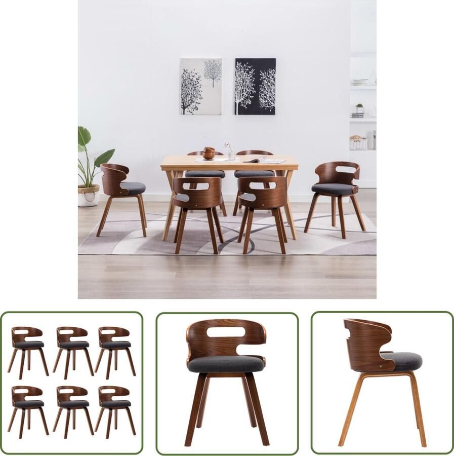 The Living Store Eetkamerstoelen Donkergrijs en Donkerbruin 48x49x68 cm Set van 6 Eetkamerstoelen Donker Grijze Stoelen Comfortabele Stoelen Moderne Stoelen Houten Stoelen - Foto 2