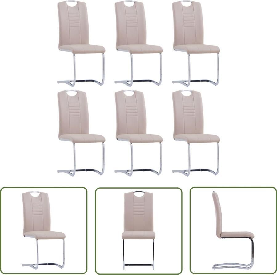 The Living Store Zwevende Eetkamerstoelenset Cappuccino 42x52x100cm Duurzaam Kunstleer Verchroomd Staal Zwevende Eetkamerstoelen Cappuccino Kunstleder Meubels Eetkamerstoelen Set Salon Stoelen - Foto 2