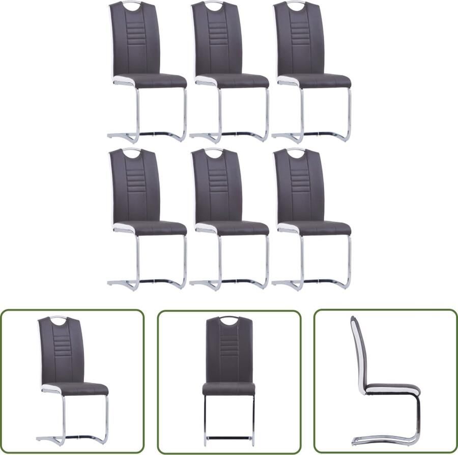 The Living Store Eetkamerstoelenset Zwevend Grijs Kunstleer 42x52x100 cm Verchroomd stalen frame Eetkamerstoelen Kunstleder Meubels Grijs Meubilair Moderne Eetkamerstoelen Comfortabele Stoelen - Foto 2