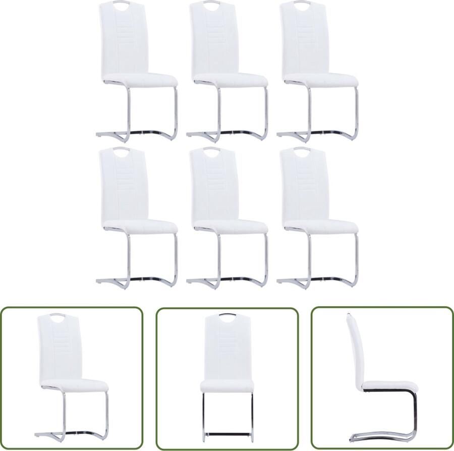 The Living Store Zwevende Eetkamerstoelenset Wit 42x52x100 cm Duurzaam kunstleer Verchroomd stalen frame Eetkamerstoelen Kunstleder Meubels Zwevende Stoelen Moderne Stoelen Witte Stoelen - Foto 2