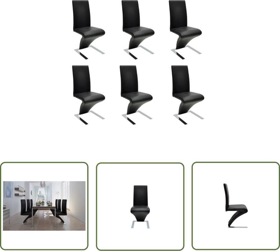 The Living Store Eetkamerstoel naam 6 stuks 58x44x99 cm Zwart Eetkamerstoelen Zwarte Stoelen Modern Meubilair Kunstleer Stoelen Comfortabele Stoelen - Foto 2