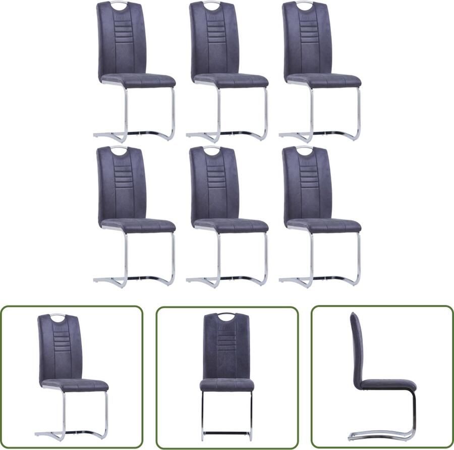 The Living Store Eetkamerstoelenset Grijs 42 x 52 x 100 cm Kunstsuède Verchroomd stalen frame Eetkamerstoelen Kunstleder Meubels Grijze Eetkamerstoelen Moderne Eetkamerstoelen Comfortabele Eetkamerstoelen - Foto 2