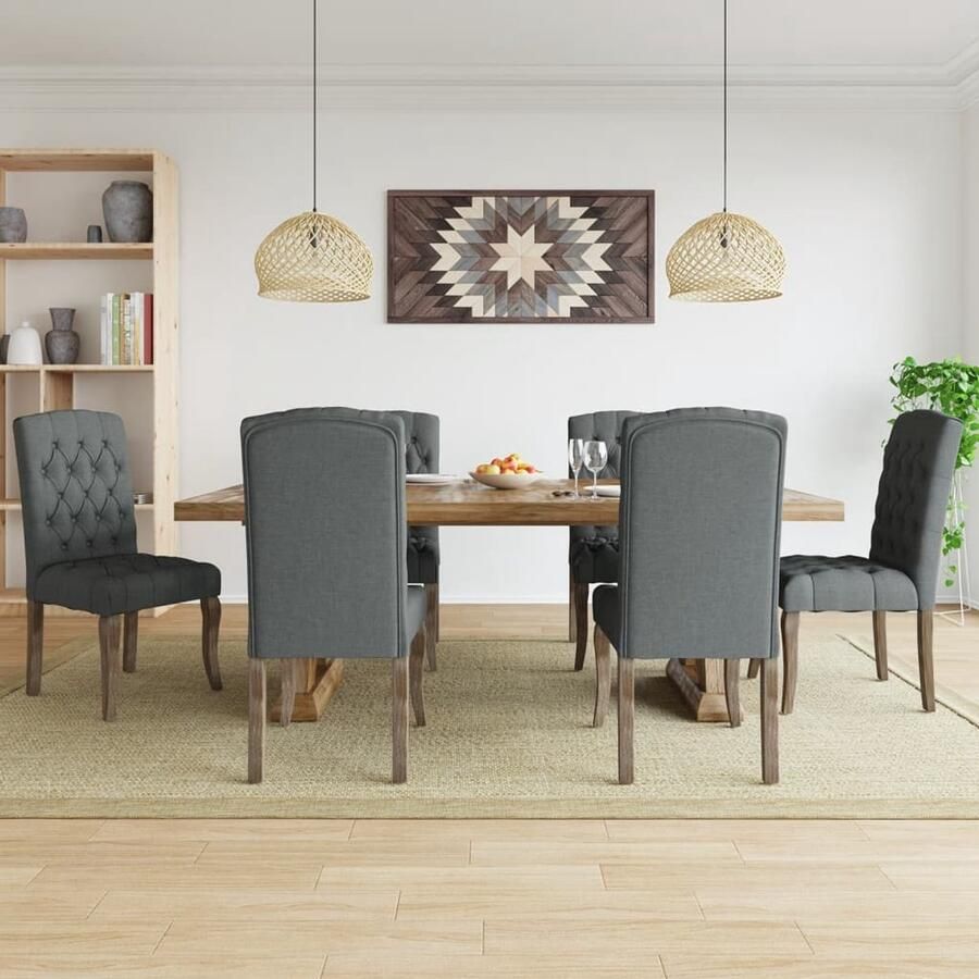 The Living Store Eetkamerstoelen Set van 6 50x58x103 cm Grijs Linnen-Look Stof Eetkamerstoelen Linnen Look Grijze Stoelen Houten Stoelen Comfortabele Stoelen