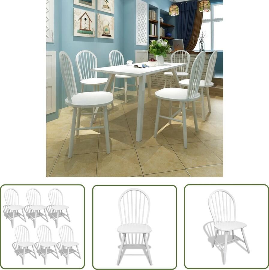 The Living Store Eetkamerstoelen Set Hout Wit 46.5 x 52 x 94 cm Rustieke Charme Eetkamerstoelen Houten Stoelen Vintage Stoelen Klassieke Stoelen Moderne Stoelen - Foto 2
