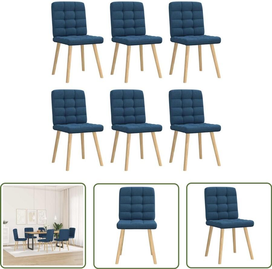 The Living Store Eetkamerstoelen 6 st stof blauw Eettafelstoel Eetkamerstoel Blauwe Stoel Comfortabele Stoel Modern Stoel