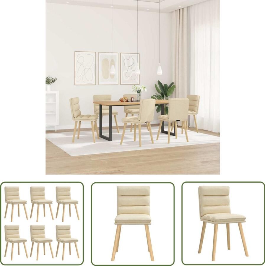 The Living Store Eetkamerstoelen 6 st stof crèmekleurig Eettafelstoel Eetkamerstoel Krukken Comfortabele Stoel Luxe Stoel