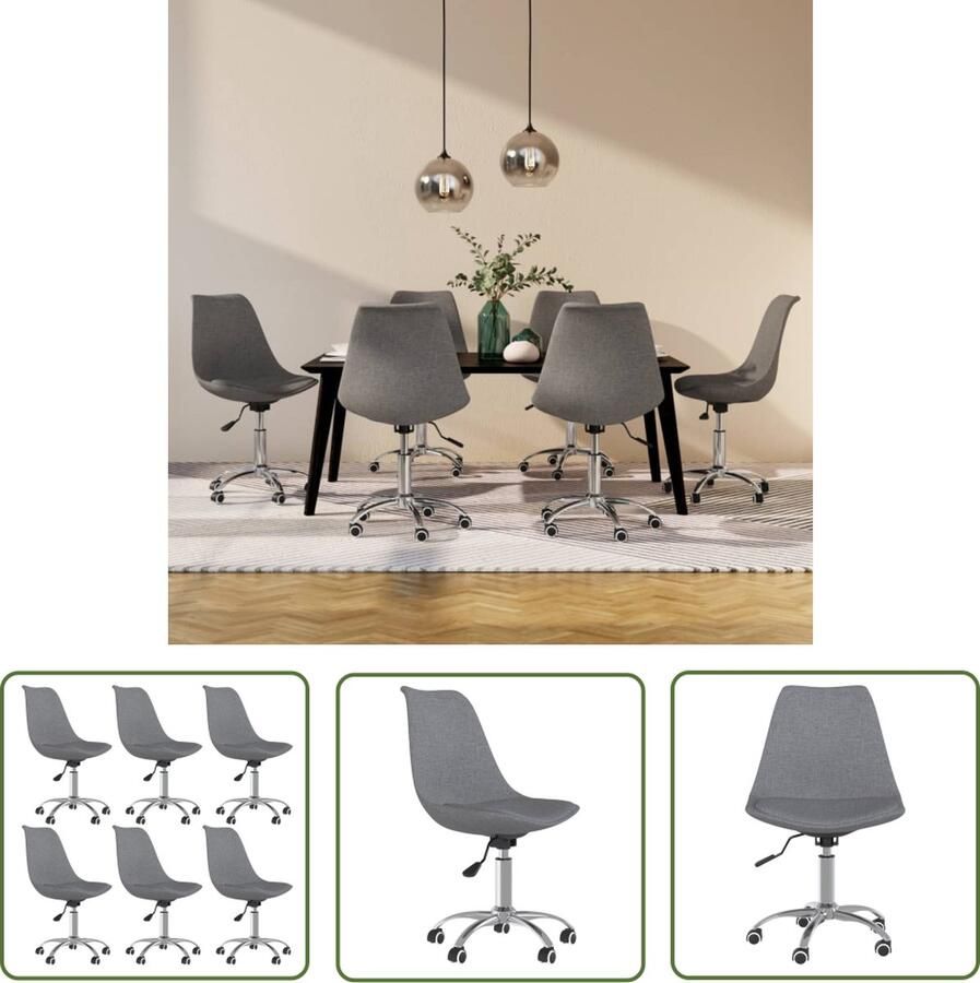 The Living Store Draaibare eetkamerstoelen Lichtgrijs 48 x 58 cm Gasveermechanisme Verchroomd metaal Set van 6 Eetkamerstoelen Draaibare Stoelen Grijze Stoelen Luxe Stoelen Comfortabele Stoelen - Foto 2