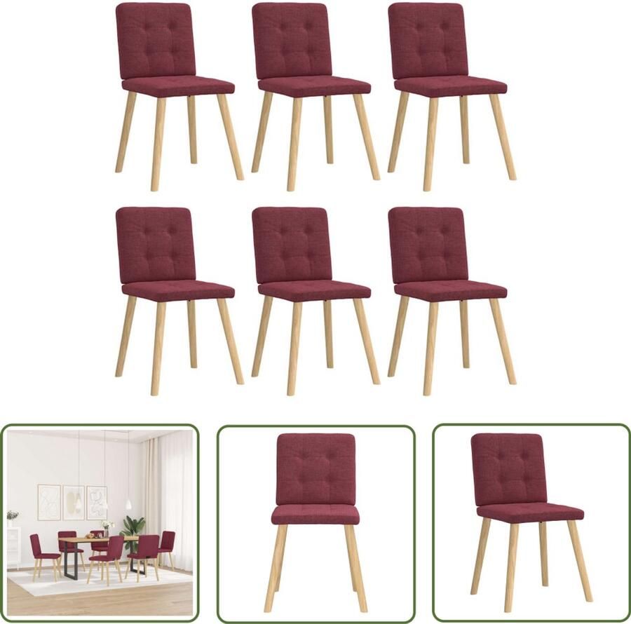 The Living Store Eetkamerstoelen 6 st stof wijnrood Eettafelstoel Eetkamerstoel Velours Stoel Rode Stoel Comfortabele Stoel
